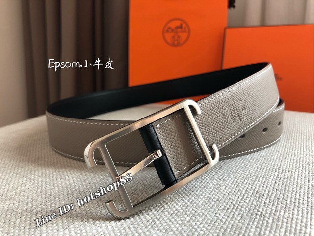 HERMES高端男士皮帶 愛馬仕SOCIETY 32 REVERSIBLE BELT金屬扣雙面用腰帶  jjp1107